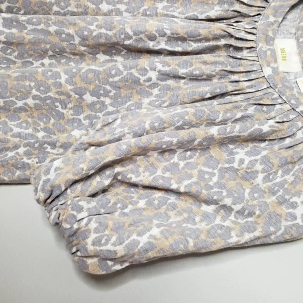 MAEVE Anthro Linen Cheetah Puff Sleeve Top